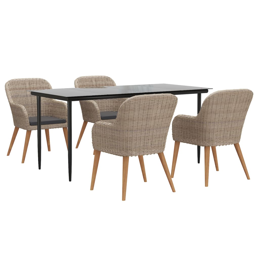 Ensemble à manger de jardin et coussins 5 pcs Marron