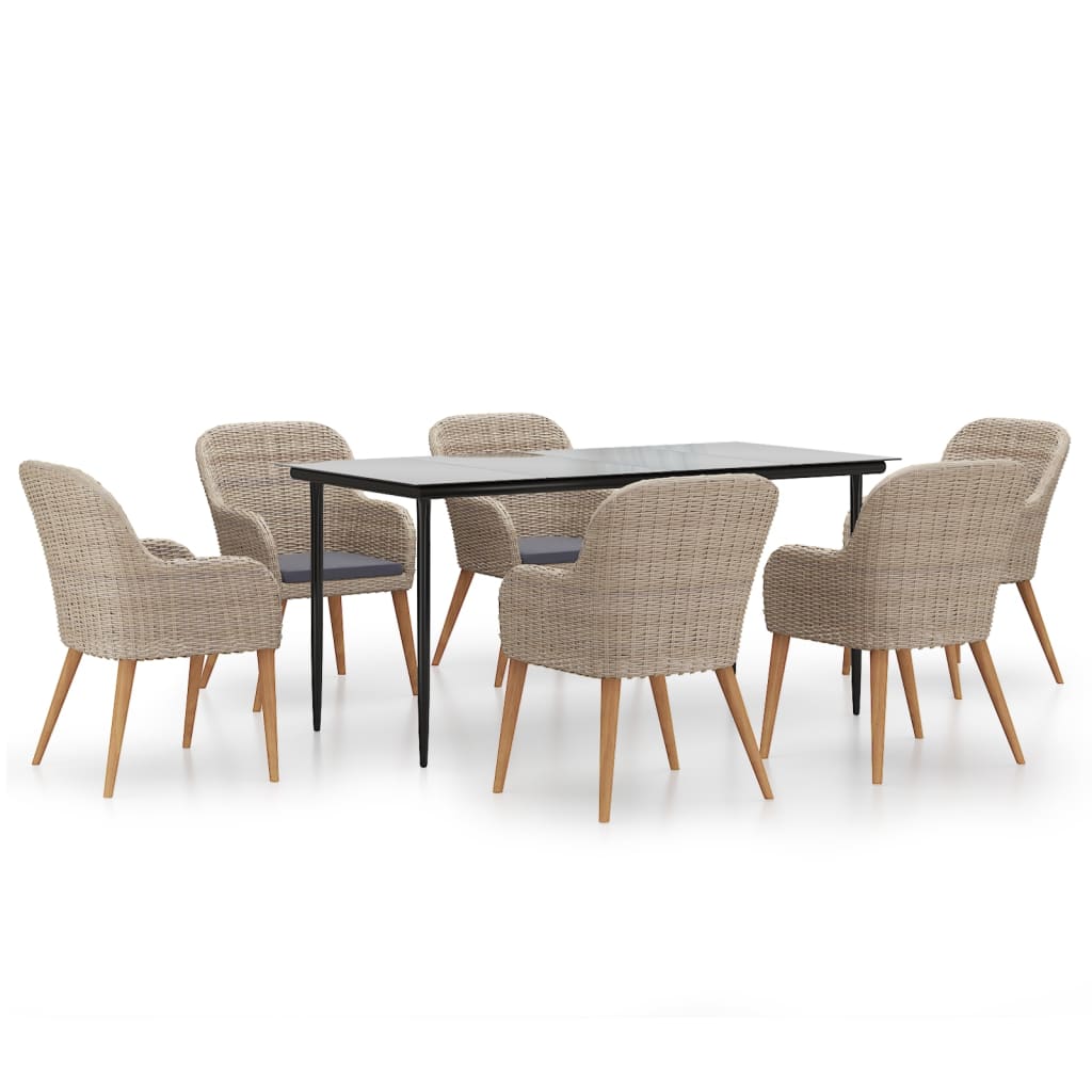 Ensemble à manger de jardin et coussins 7 pcs Marron