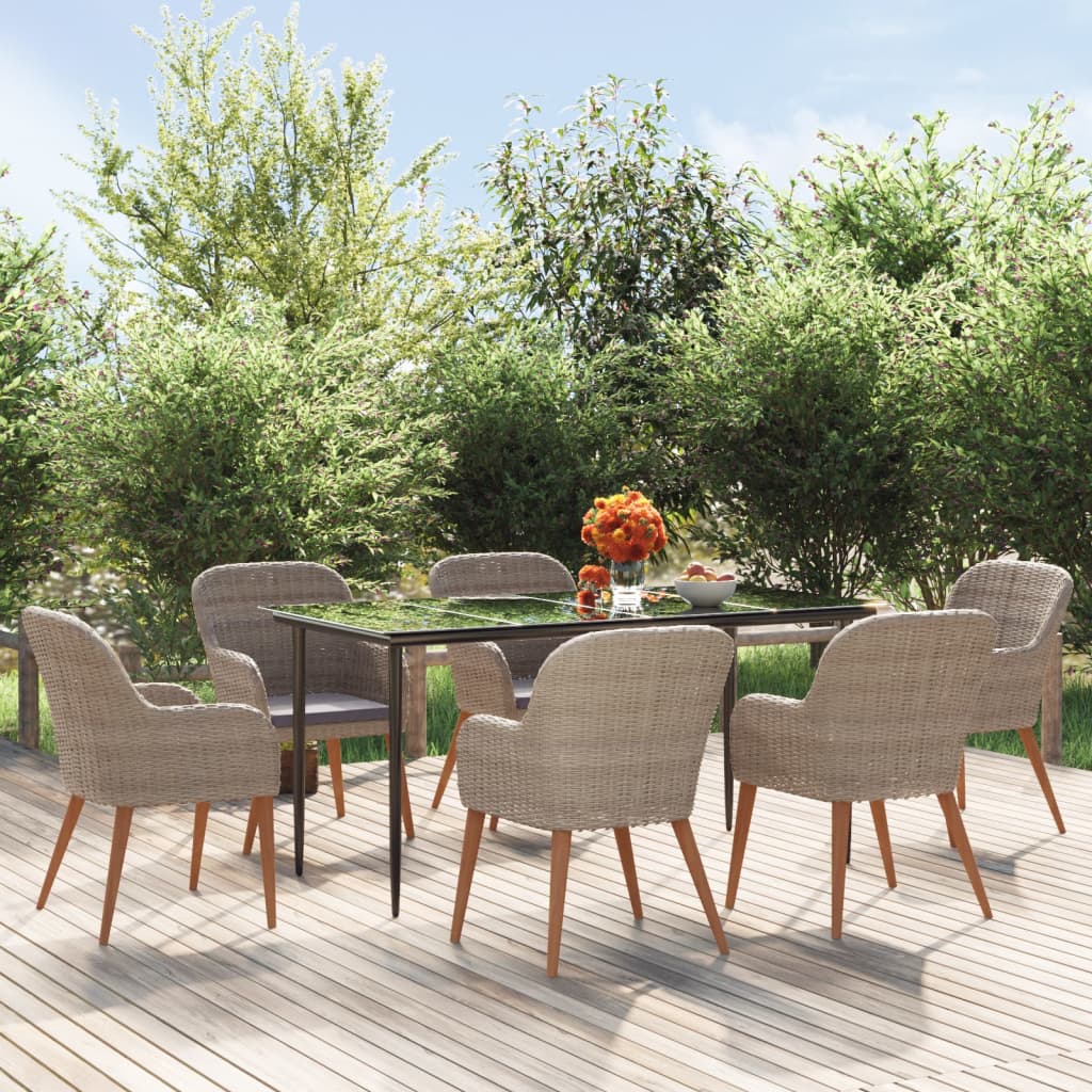 Ensemble à manger de jardin et coussins 7 pcs Marron