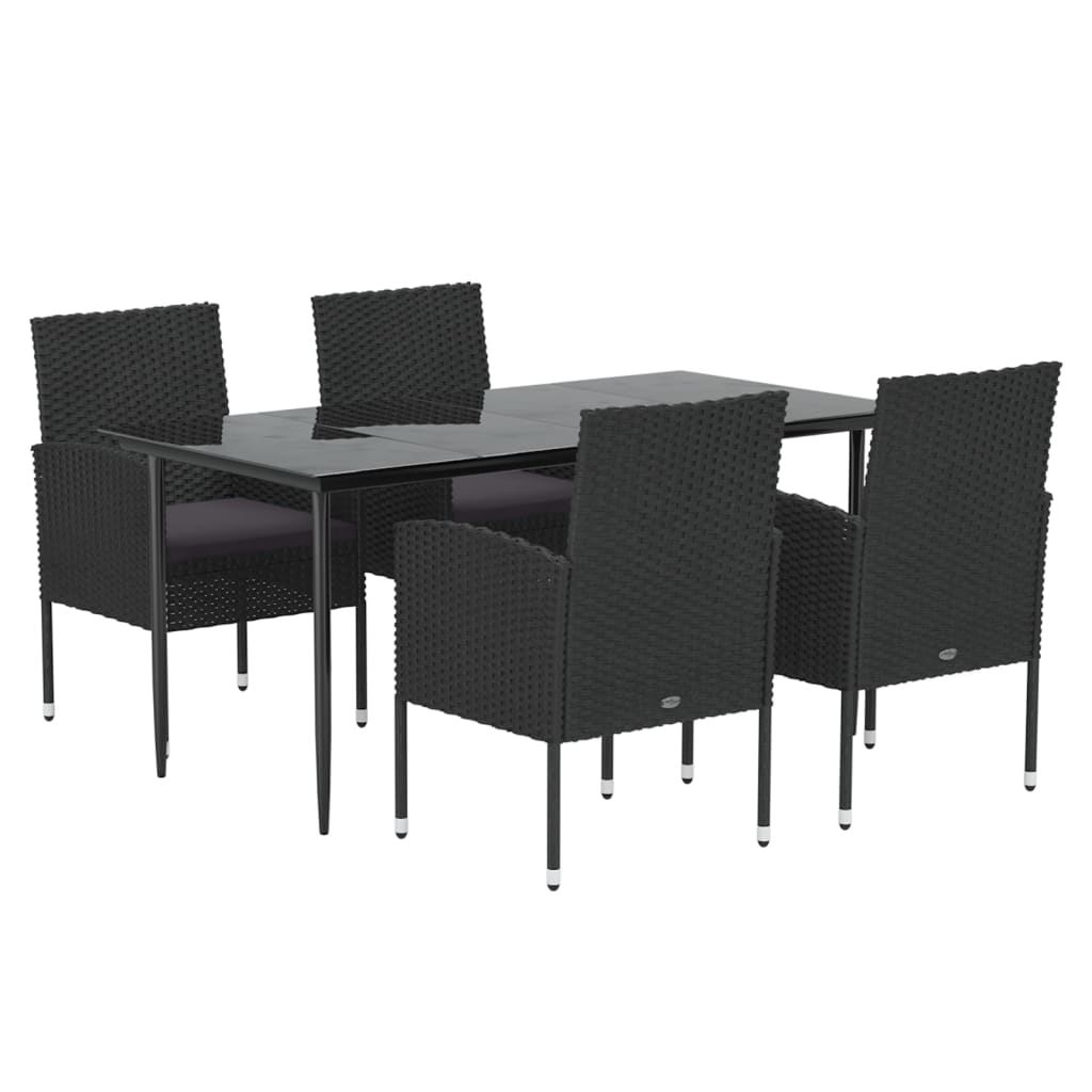 Ensemble à manger de jardin coussins 5pcs Noir Résine tressée