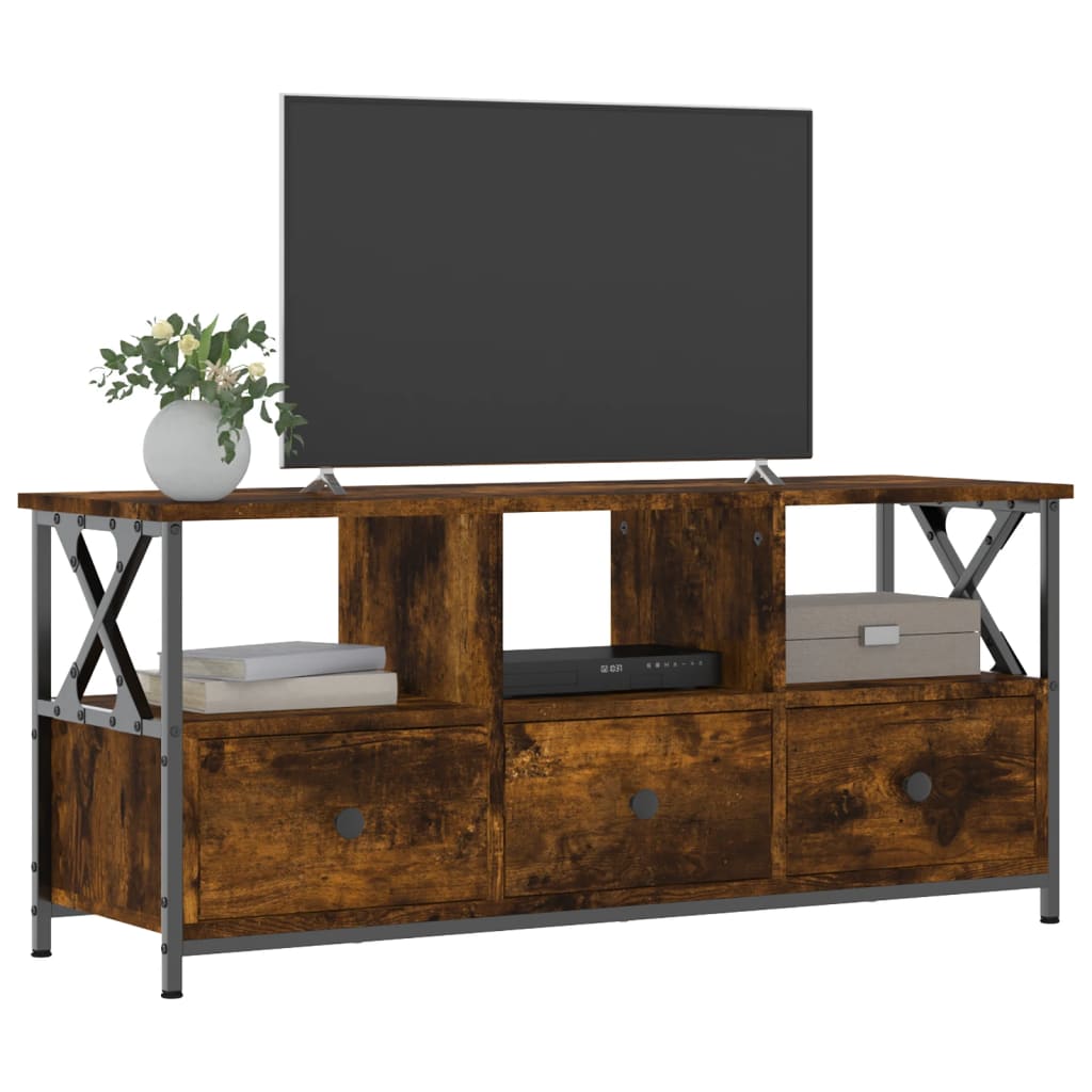 Meuble TV chêne fumé 102x33x45 cm bois d'ingénierie et fer - XIOS