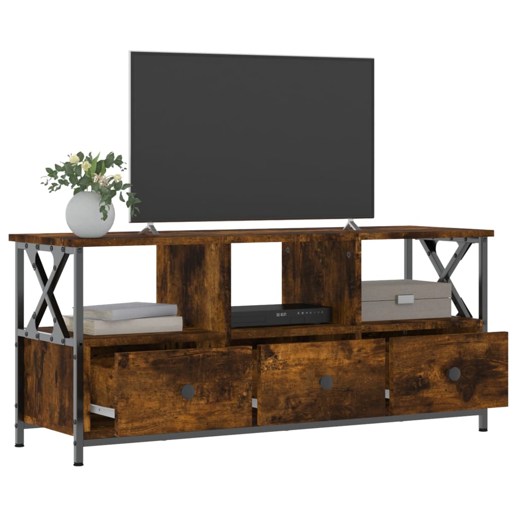 Meuble TV chêne fumé 102x33x45 cm bois d'ingénierie et fer - XIOS