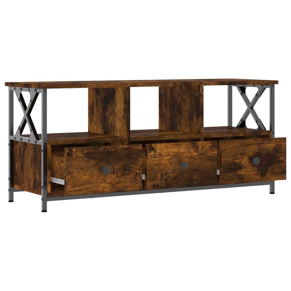 Meuble TV chêne fumé 102x33x45 cm bois d'ingénierie et fer - XIOS