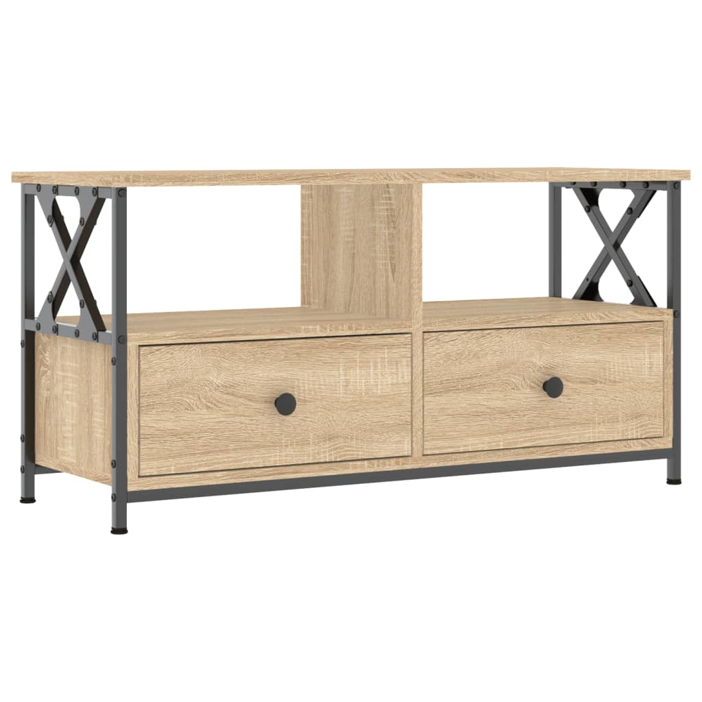 Meuble TV chêne sonoma 90x33x45 cm bois d'ingénierie et fer - XIOS