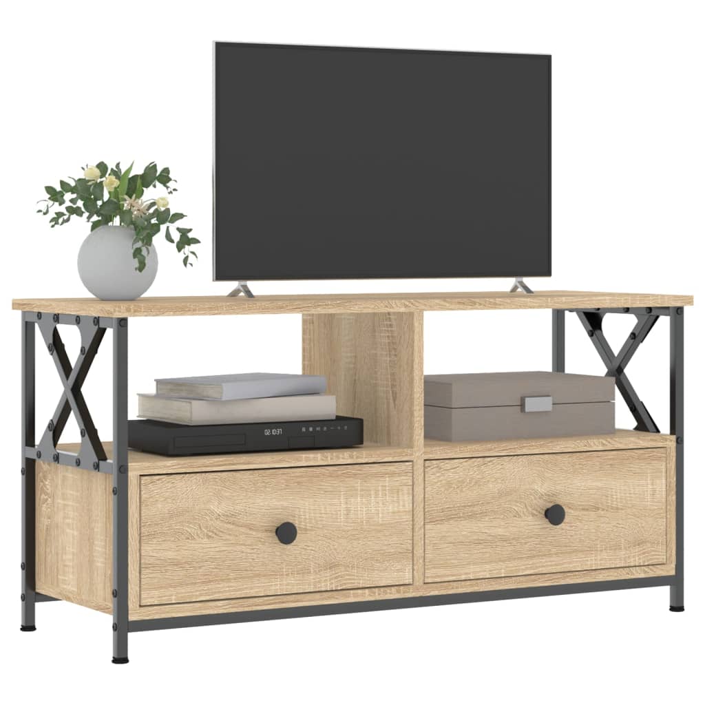 Meuble TV chêne sonoma 90x33x45 cm bois d'ingénierie et fer - XIOS