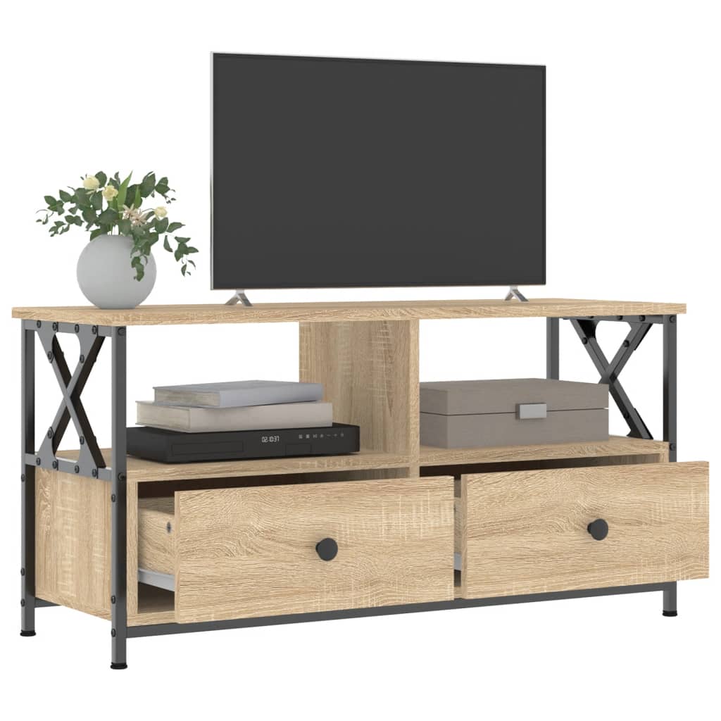Meuble TV chêne sonoma 90x33x45 cm bois d'ingénierie et fer - XIOS