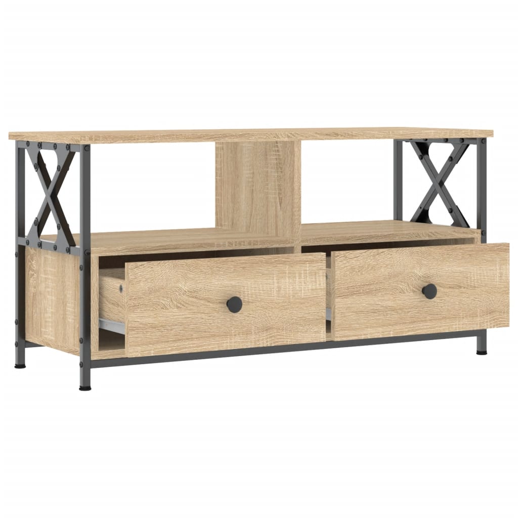 Meuble TV chêne sonoma 90x33x45 cm bois d'ingénierie et fer - XIOS