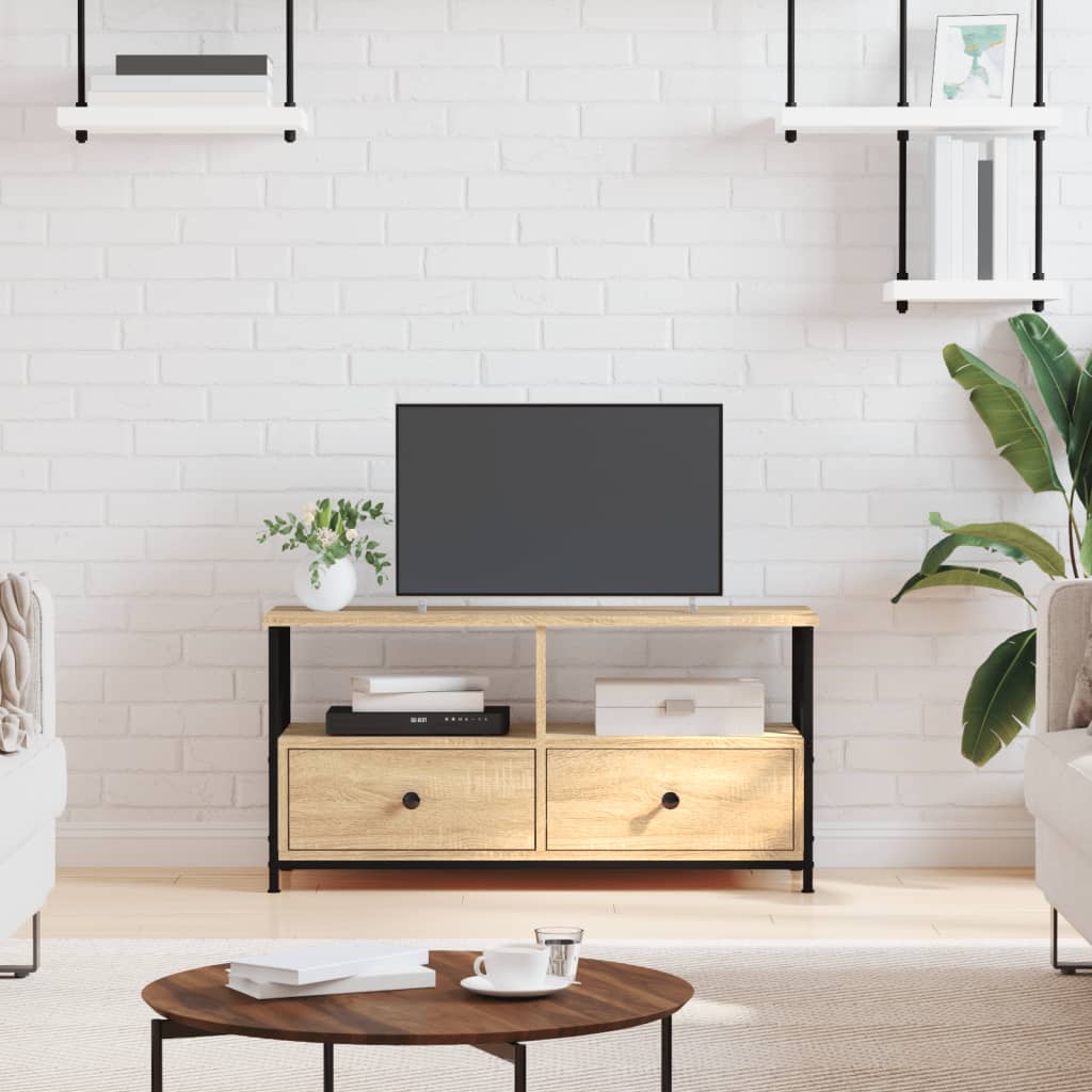 Meuble TV chêne sonoma 90x33x45 cm bois d'ingénierie et fer - XIOS
