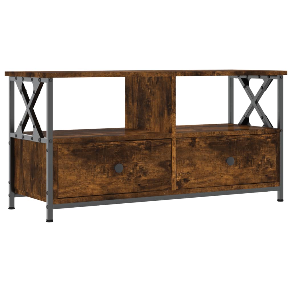 Meuble TV chêne fumé 90x33x45 cm bois d'ingénierie et fer - XIOS