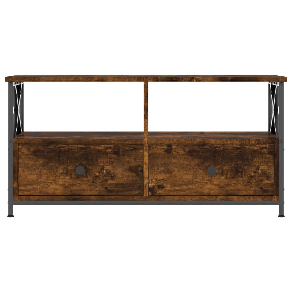 Meuble TV chêne fumé 90x33x45 cm bois d'ingénierie et fer - XIOS