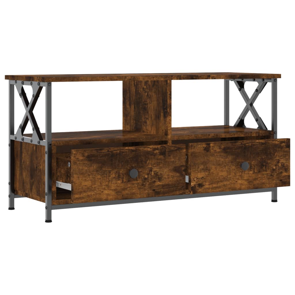 Meuble TV chêne fumé 90x33x45 cm bois d'ingénierie et fer - XIOS