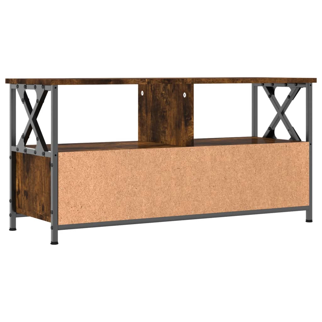 Meuble TV chêne fumé 90x33x45 cm bois d'ingénierie et fer - XIOS