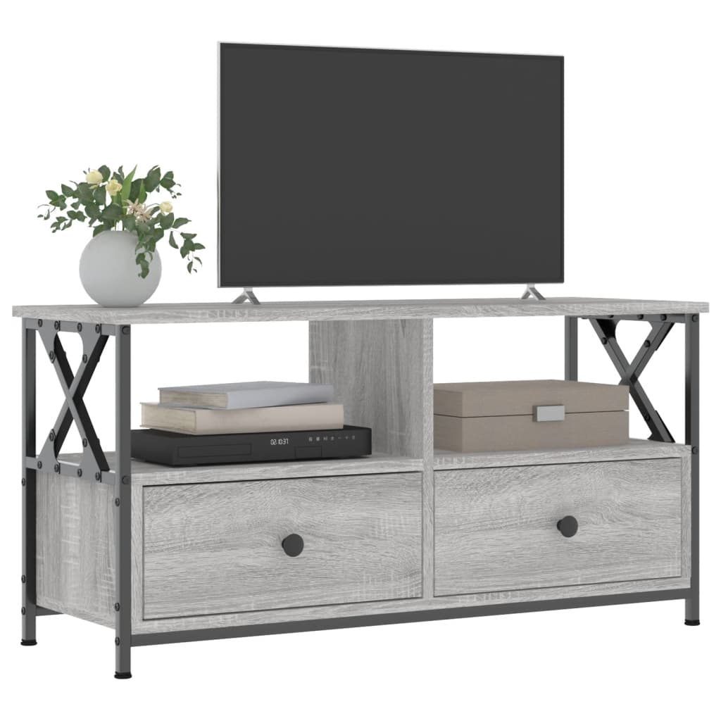 Meuble TV sonoma gris 90x33x45 cm bois d'ingénierie et fer - XIOS