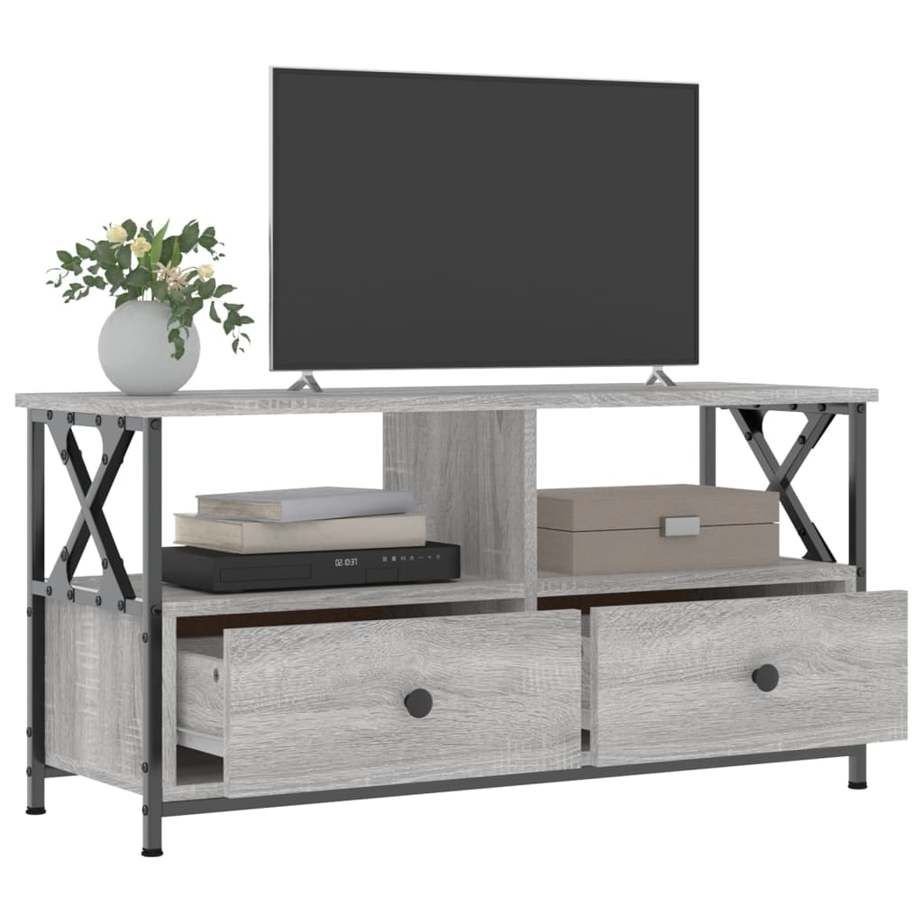 Meuble TV sonoma gris 90x33x45 cm bois d'ingénierie et fer - XIOS