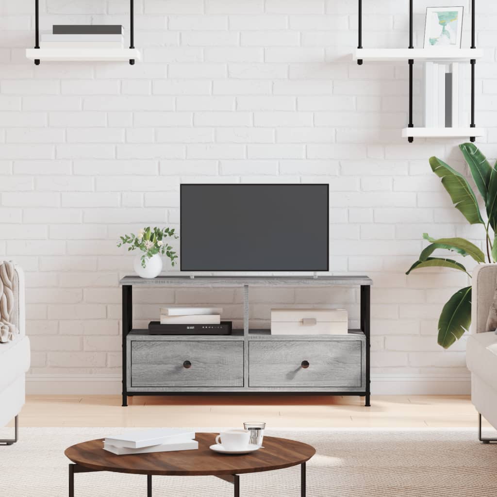 Meuble TV sonoma gris 90x33x45 cm bois d'ingénierie et fer - XIOS