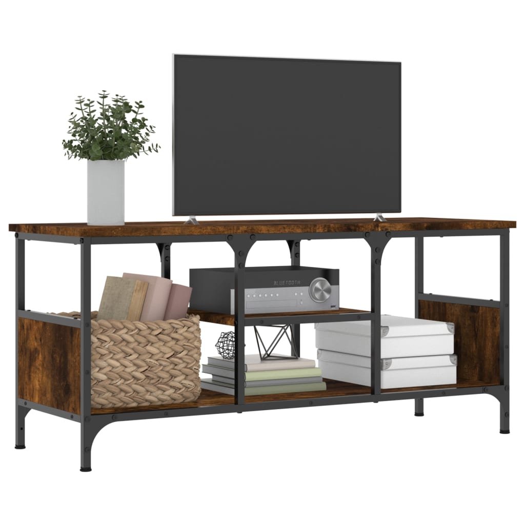 Meuble TV chêne fumé 100x35x45 cm bois d'ingénierie et fer - XIOS