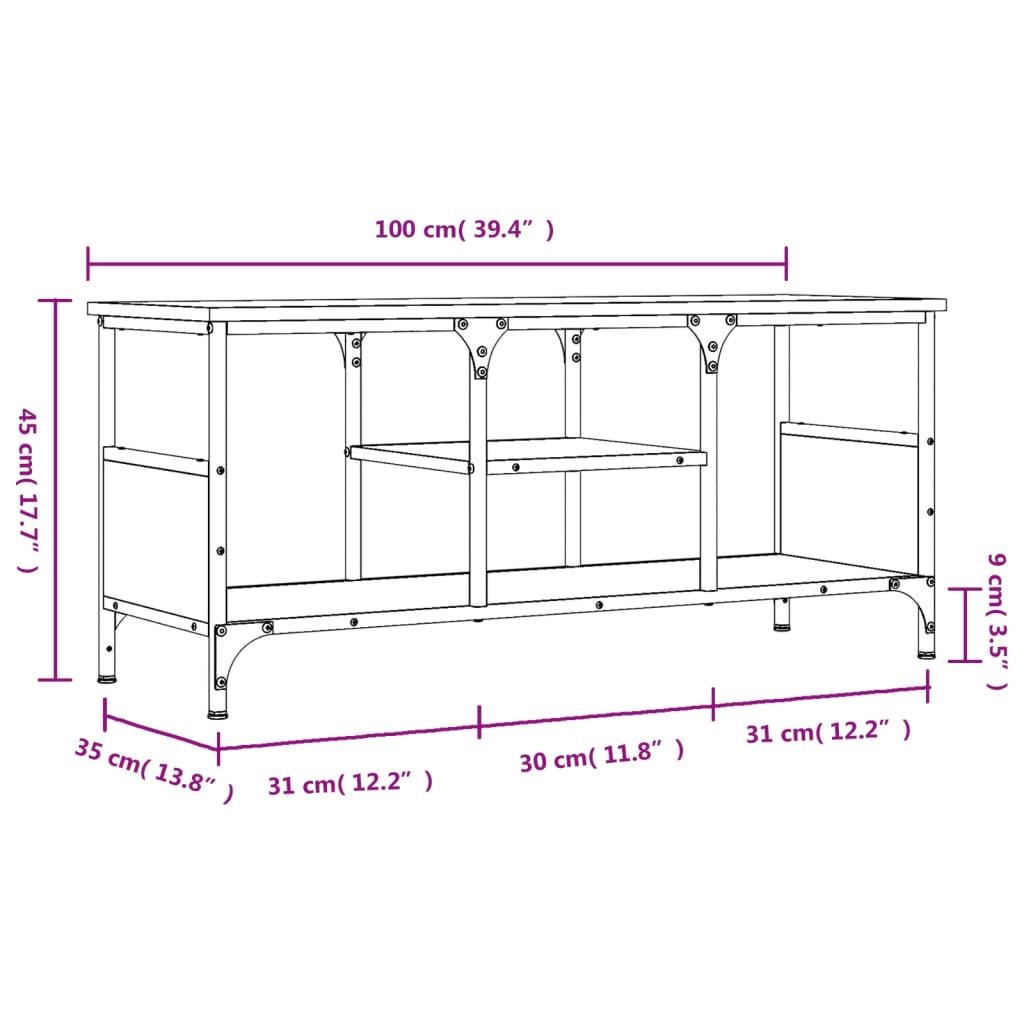 Meuble TV chêne fumé 100x35x45 cm bois d'ingénierie et fer - XIOS
