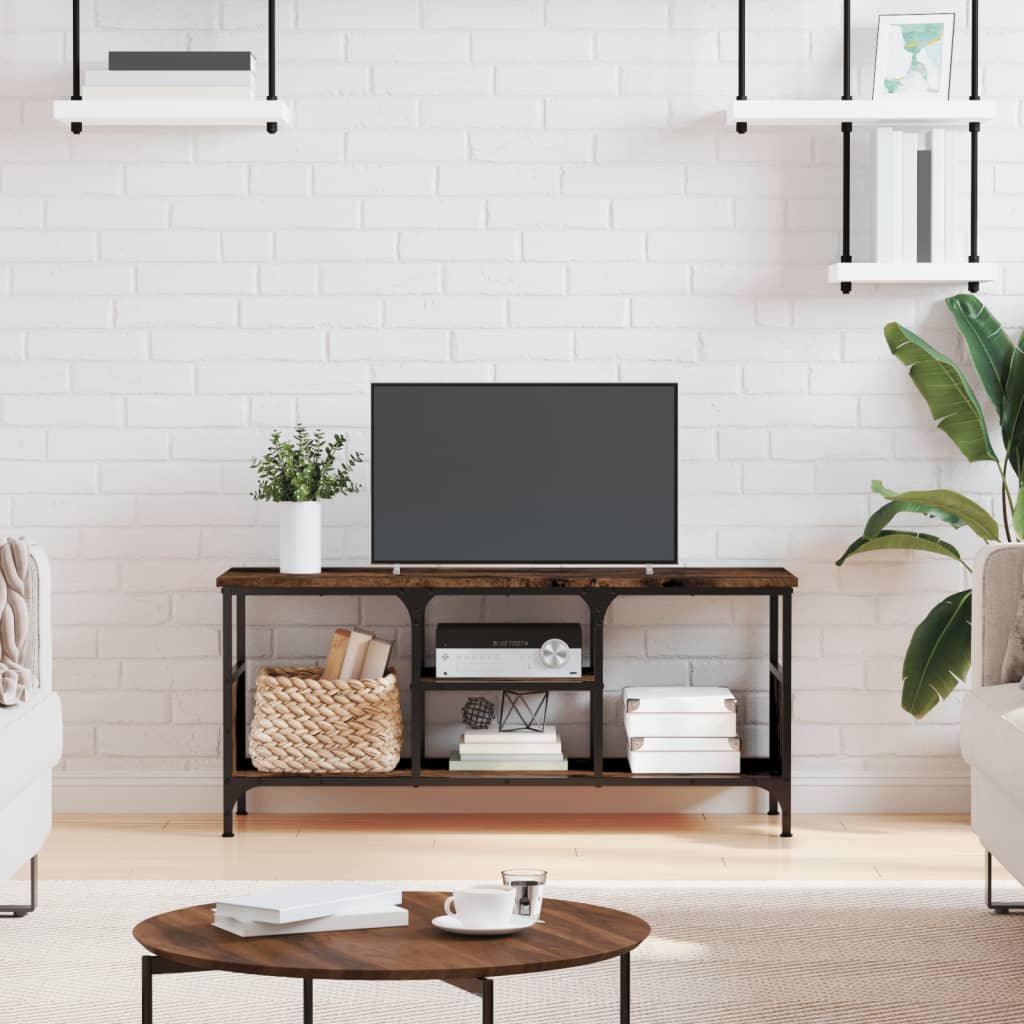 Meuble TV chêne fumé 100x35x45 cm bois d'ingénierie et fer - XIOS