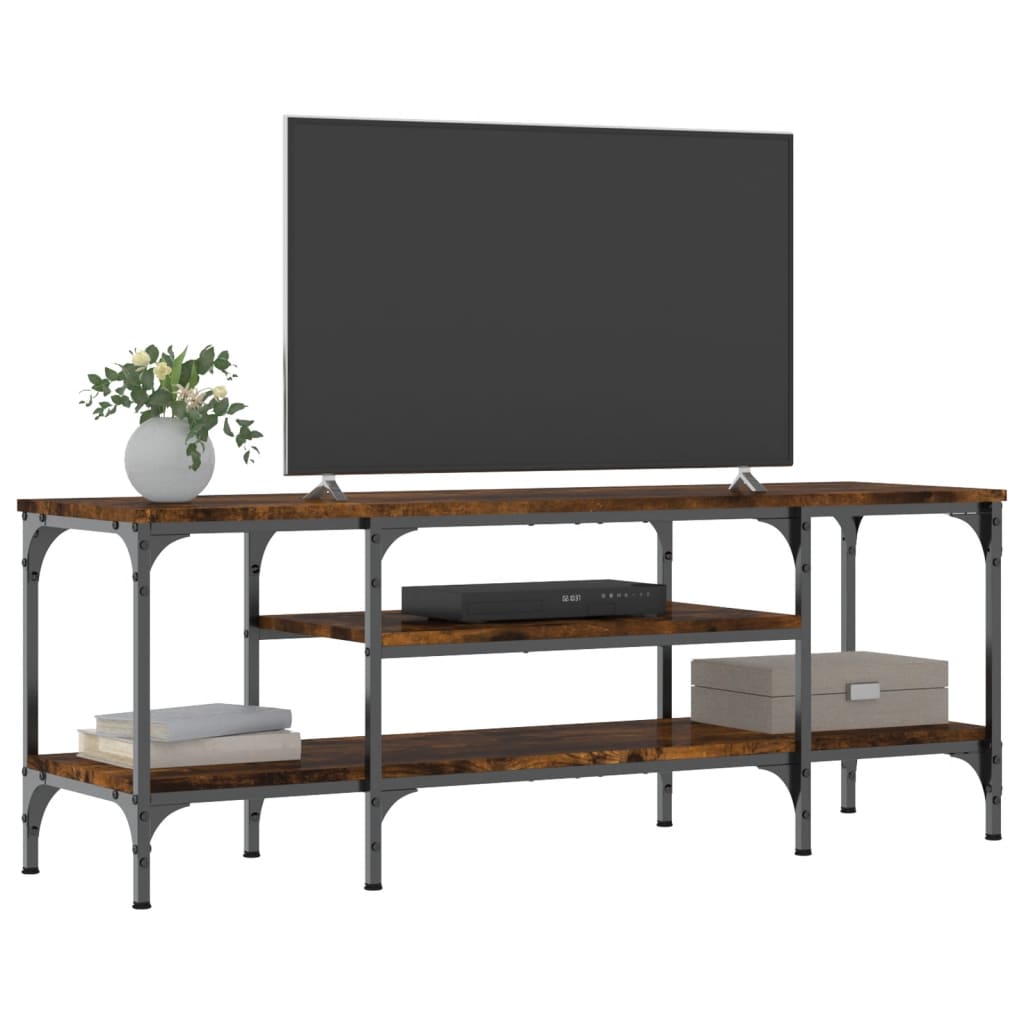 Meuble TV chêne fumé 121x35x45 cm bois d'ingénierie et fer - XIOS