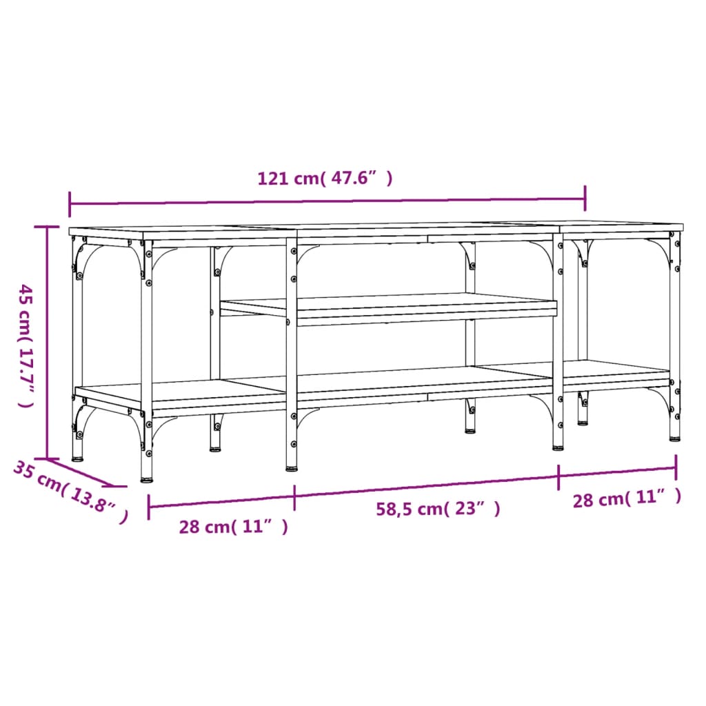 Meuble TV chêne fumé 121x35x45 cm bois d'ingénierie et fer - XIOS