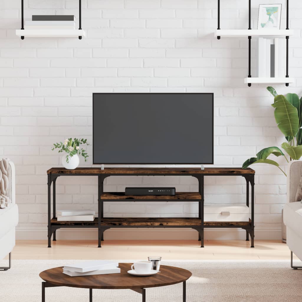 Meuble TV chêne fumé 121x35x45 cm bois d'ingénierie et fer - XIOS