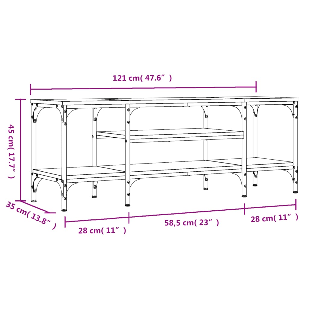 Meuble TV chêne marron 121x35x45 cm bois d'ingénierie et fer - XIOS