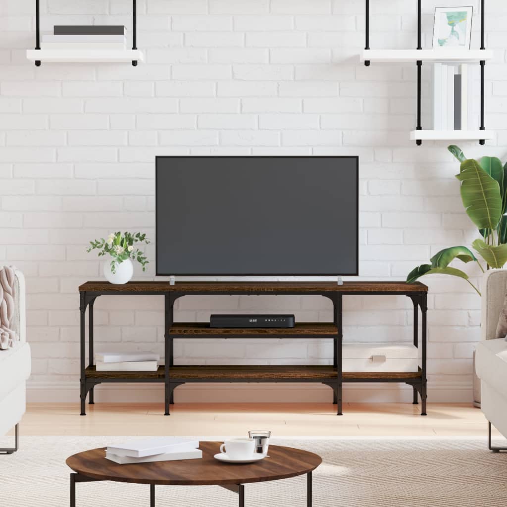 Meuble TV chêne marron 121x35x45 cm bois d'ingénierie et fer - XIOS