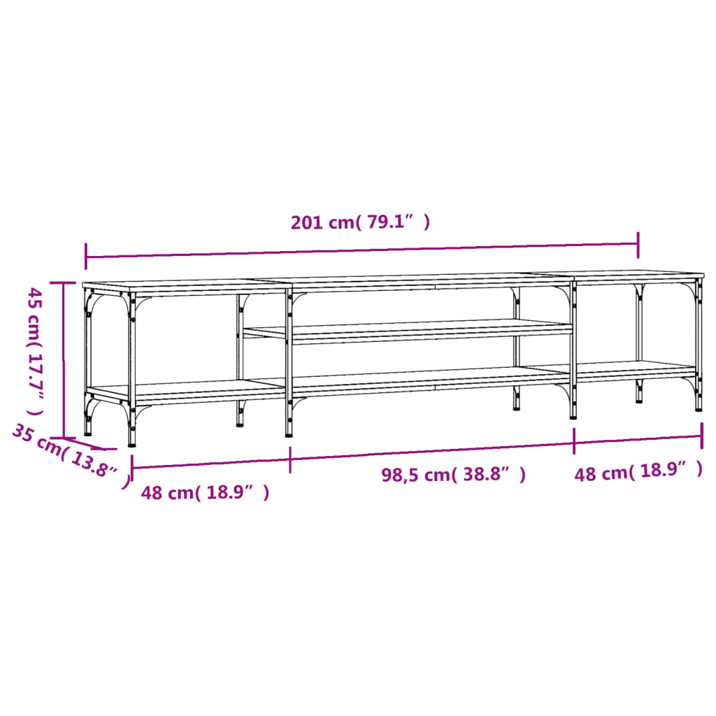 Meuble TV chêne sonoma 201x35x45 cm bois d'ingénierie et fer - XIOS
