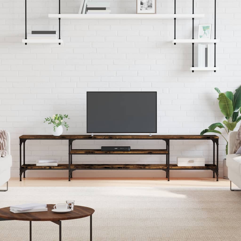 Meuble TV chêne fumé 201x35x45 cm bois d'ingénierie et fer - XIOS