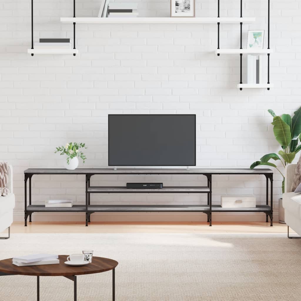 Meuble TV sonoma gris 201x35x45 cm bois d'ingénierie et fer - XIOS