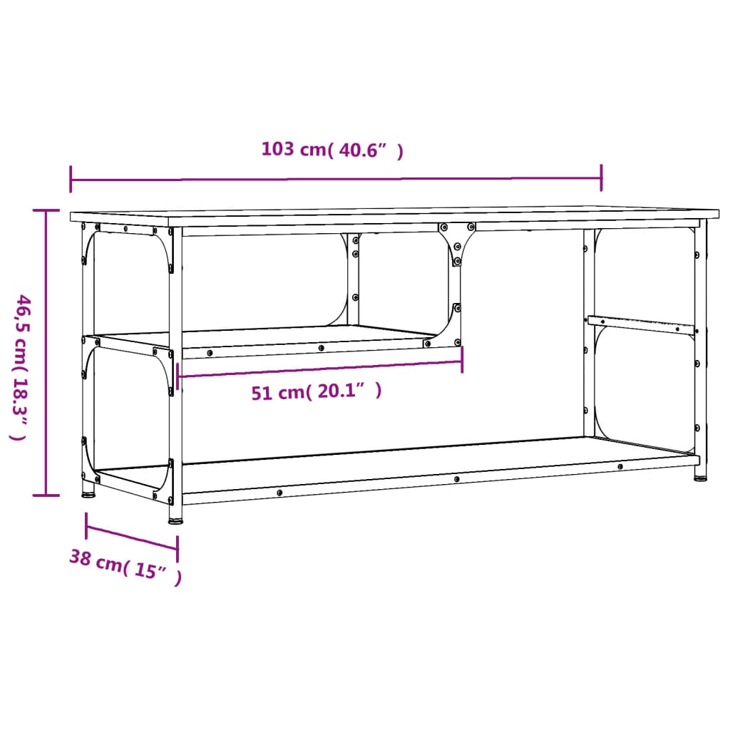Meuble TV chêne fumé 103x38x46,5 cm bois d'ingénierie et acier - XIOS