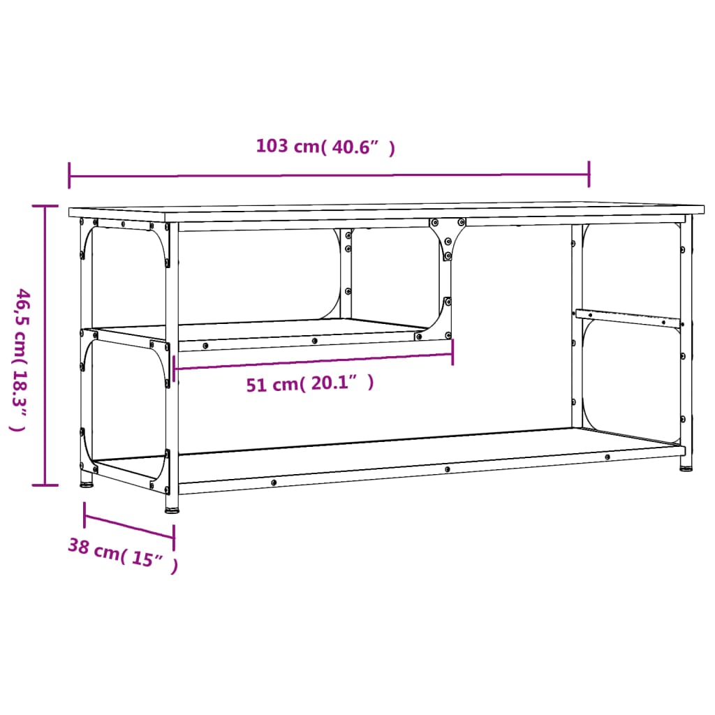 Meuble TV sonoma gris 103x38x46,5 cm bois d'ingénierie et acier - XIOS