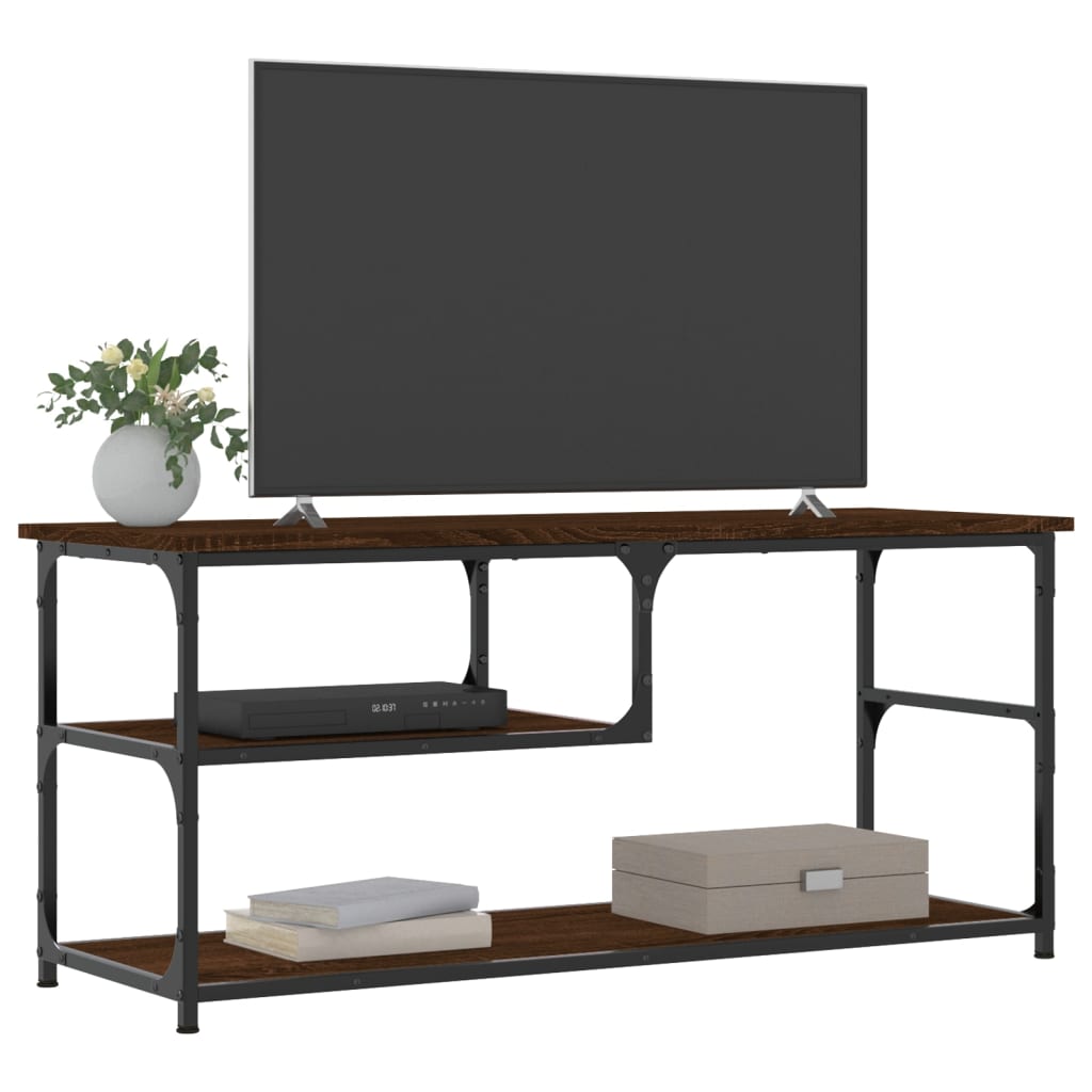 Meuble TV chêne marron 103x38x46,5cm bois d'ingénierie et acier - XIOS