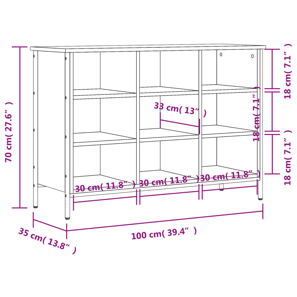 Armoire à chaussures chêne fumé 100x35x70 cm bois d'ingénierie - XIOS