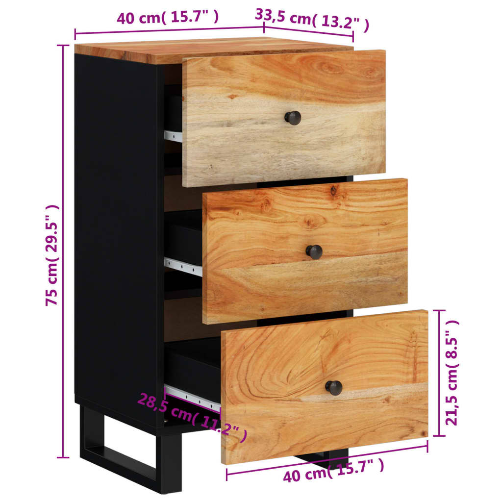 Buffet avec 3 tiroirs 40x33,5x75 cm bois massif d'acacia - XIOS