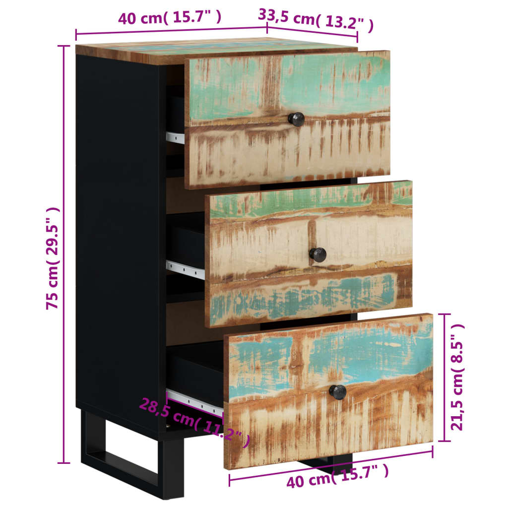 Buffet avec 3 tiroirs 40x33,5x75 cm bois massif de récupération - XIOS