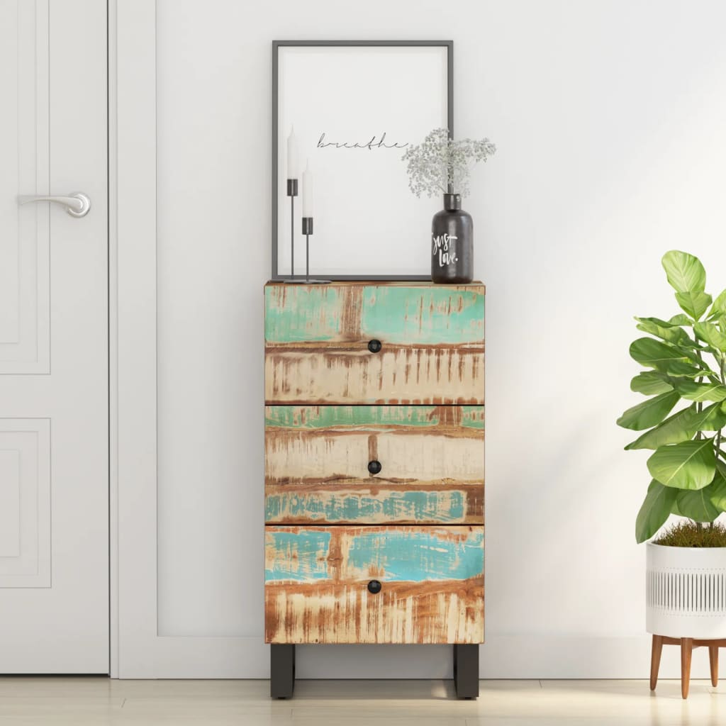 Buffet avec 3 tiroirs 40x33,5x75 cm bois massif de récupération - XIOS