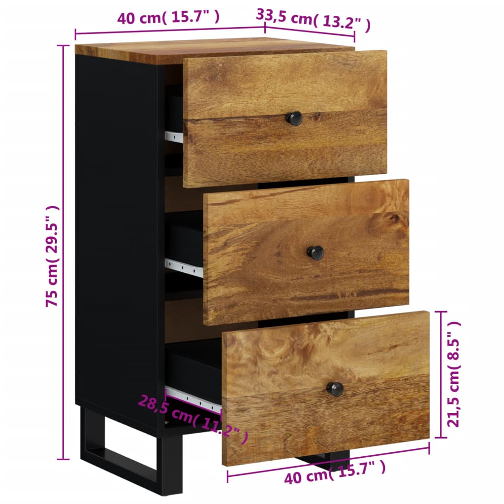 Buffet avec 3 tiroirs 40x33,5x75 cm bois massif de manguier - XIOS