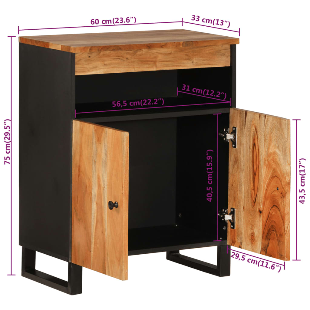 Buffet avec 2 portes 60x33x75 cm bois massif d'acacia - XIOS