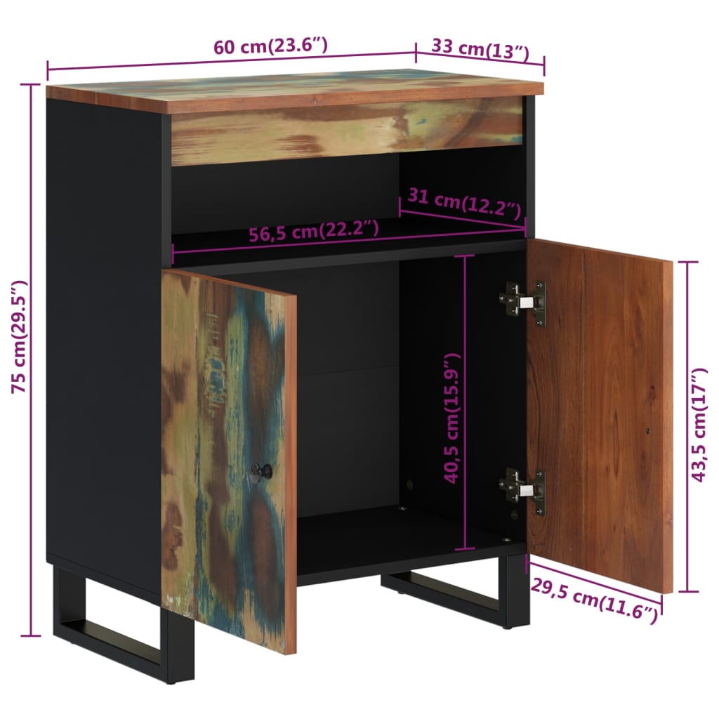 Buffet avec 2 portes 60x33x75 cm bois massif de récupération - XIOS