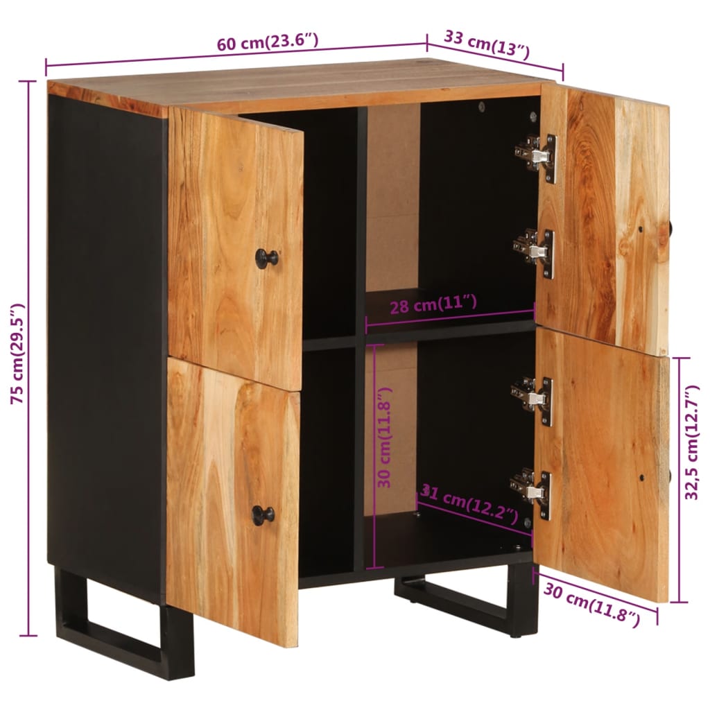 Buffet avec 4 portes 60x33x75 cm bois massif d'acacia - XIOS