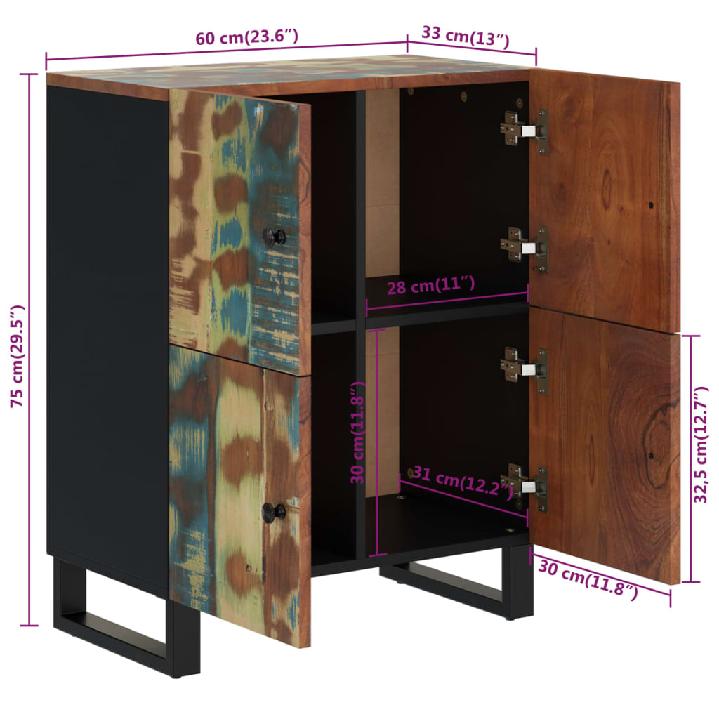 Buffet avec 4 portes 60x33x75 cm bois massif de récupération - XIOS