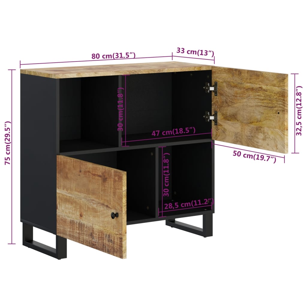 Buffet avec 2 portes 80x33x75 cm bois massif de manguier - XIOS