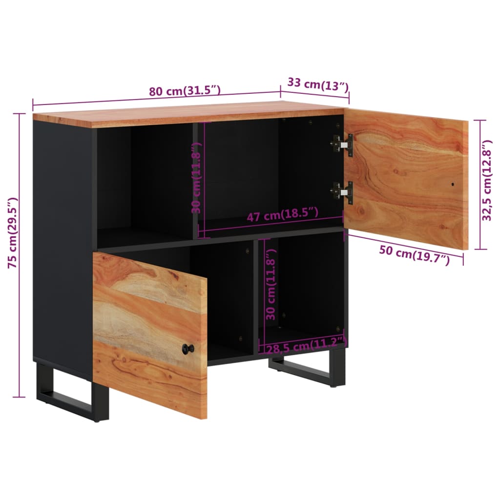 Buffet avec 2 portes 80x33x75 cm bois massif d'acacia - XIOS