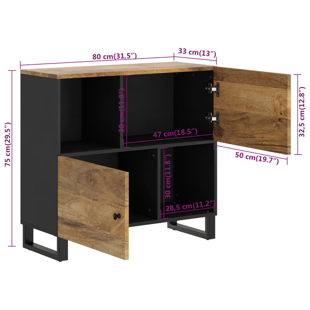 Buffet avec 2 portes 80x33x75 cm bois massif de manguier - XIOS