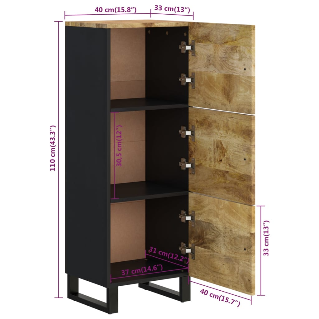 Buffet avec 3 portes 40x33x110 cm bois massif manguier et fer - XIOS