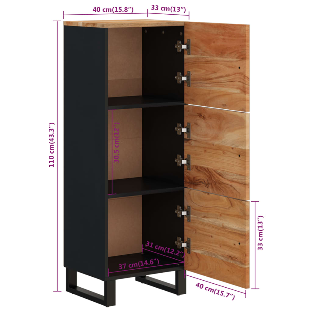 Buffet avec 3 portes 40x33x110 cm bois massif d'acacia et fer - XIOS