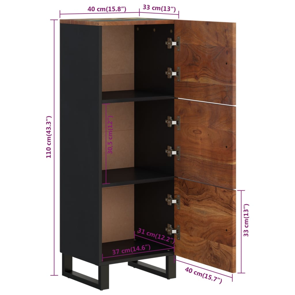 Buffet haut et tiroir 60x33x100 cm bois massif récupération/fer - XIOS