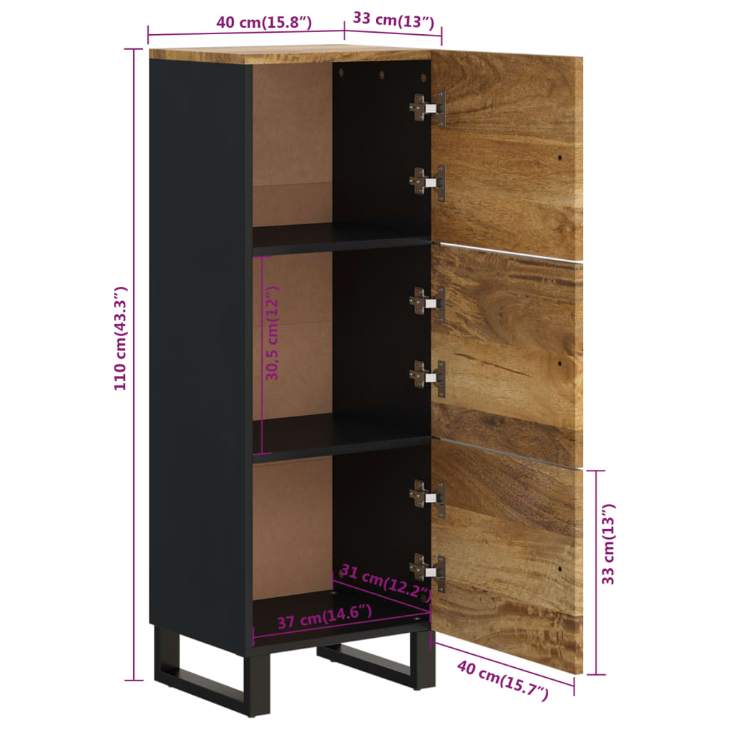 Buffet avec 3 portes 40x33x110 cm bois massif manguier et fer - XIOS