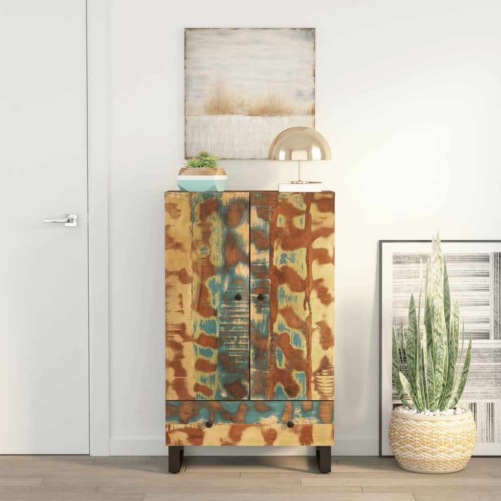 Buffet haut et tiroir 60x33x100 cm bois massif récupération/fer - XIOS